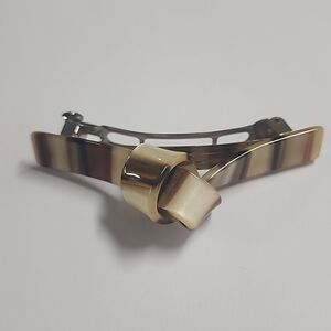 1990s Striped Resin Hair Barrette, Brown and Beige Vintage